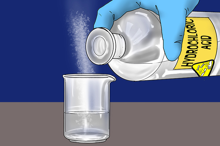 image showing hydrochloric acid being poured into a beaker